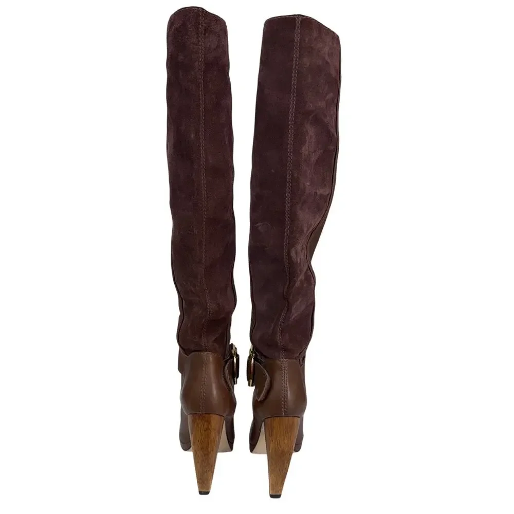 French Connection Joy Brown‎ Leather & Suede knee high Boots Size 36 / US 6